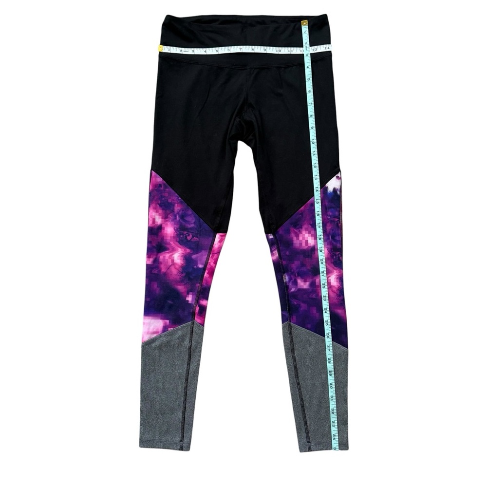 Champion Women’s Black Leggings with Purple-Pink Pattern and Gray Panels - Picture 3 of 4